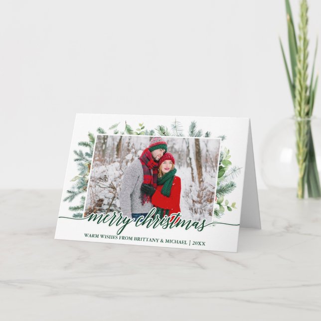 Cartes Pour Fêtes Annuelles Calligraphie Pine Vert Couple Vert Noël (Devant)