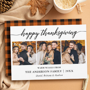 Cartes Pour Fêtes Annuelles Calligraphie Plaid de Thanksgiving 3 Photos