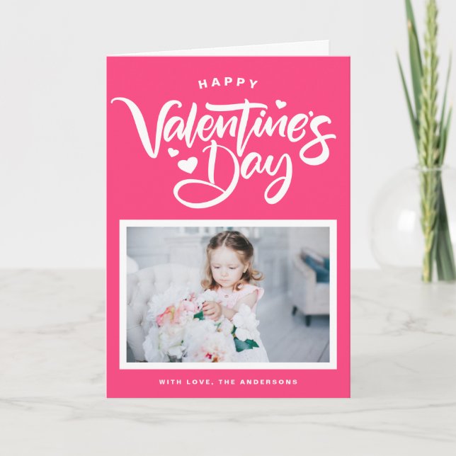 Cartes Pour Fêtes Annuelles Calligraphie rose chaud Photo Saint-Valentin (Devant)