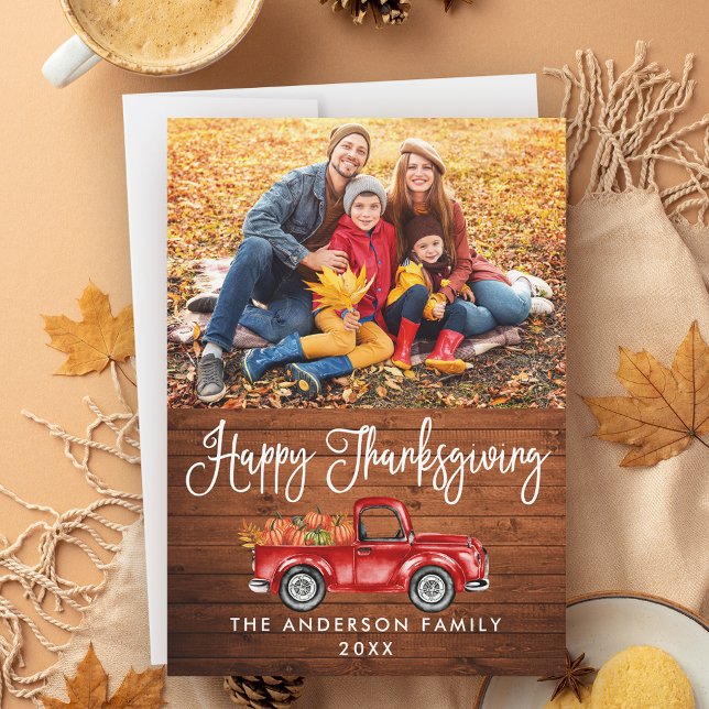 Cartes Pour Fêtes Annuelles Calligraphie Rustique Bois Thanksgiving Camion Pho (Customize to add more text or photos to back of card.)