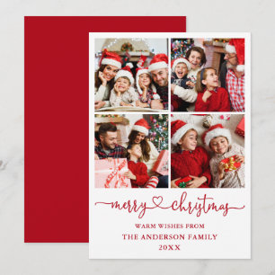 Cartes Pour Fêtes Annuelles Calligraphie Script Coeur Noël 4 Photo Rouge