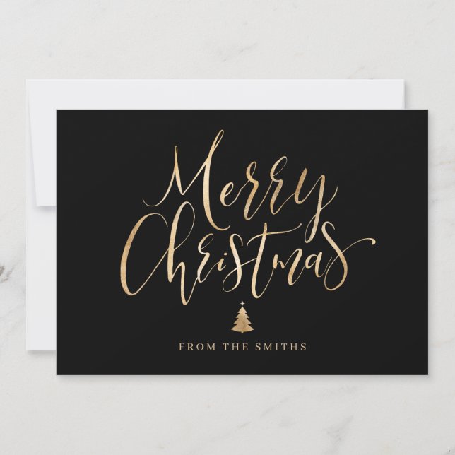 Cartes Pour Fêtes Annuelles calligraphie simple noir et or Noël (Devant)
