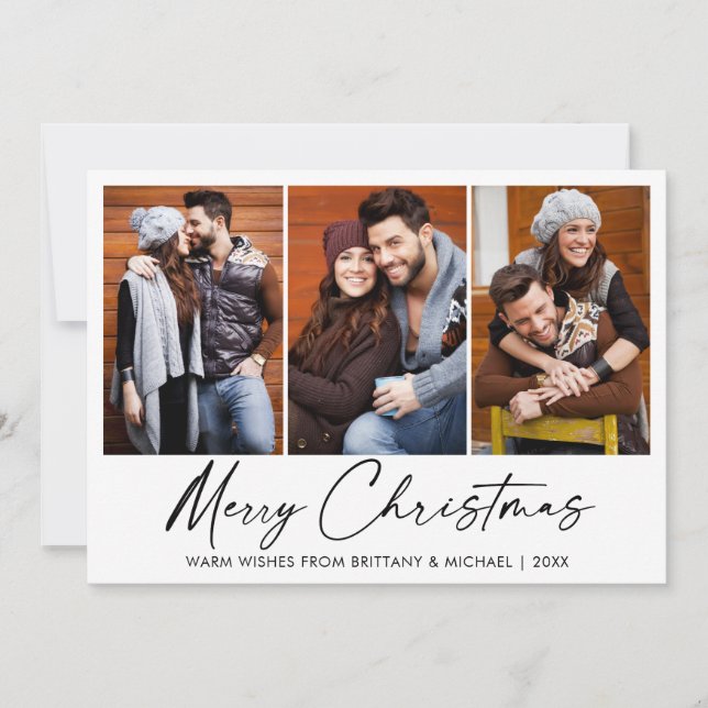 Cartes Pour Fêtes Annuelles Calligraphie Stylo Encre Noël 3 Photo Couple (Devant)