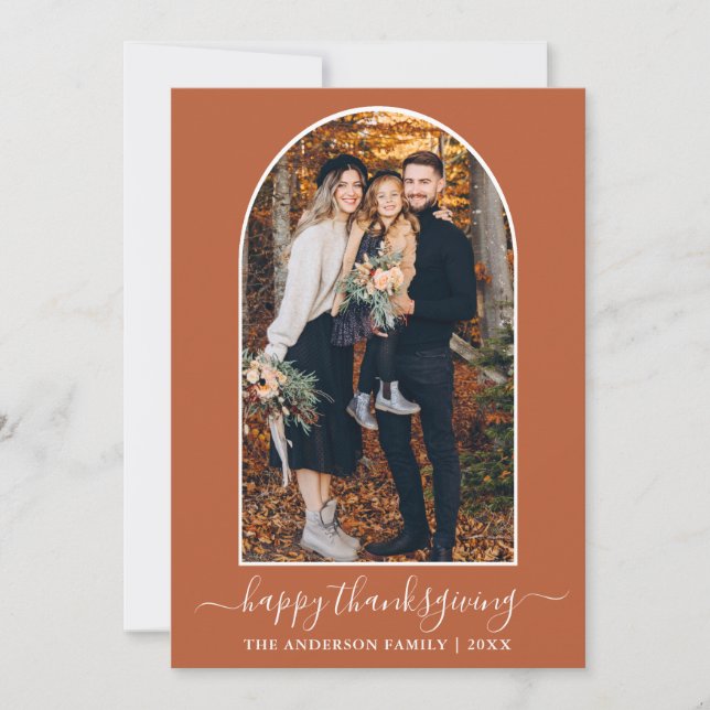 Cartes Pour Fêtes Annuelles Calligraphie Thanksgiving Photo Arch Terracotta (Devant)
