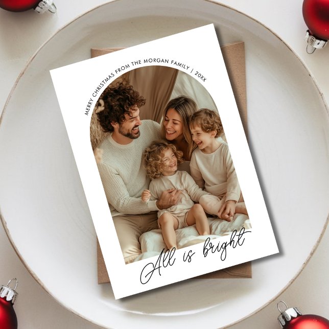 Cartes Pour Fêtes Annuelles Calligraphie Tout est lumineux Noël Famille Photo (Créateur téléchargé)