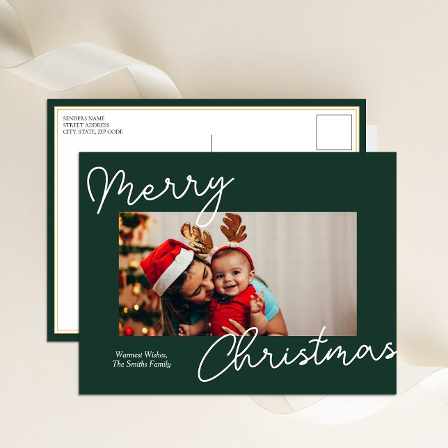 Cartes Pour Fêtes Annuelles Calligraphie verte Joyeux Noël Photo moderne (Créateur téléchargé)