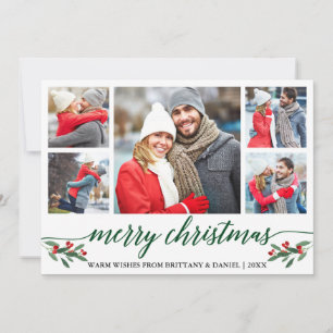 Cartes Pour Fêtes Annuelles Calligraphie verte moderne 5 Photo Joyeux Noël