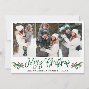 Cartes Pour Fêtes Annuelles Calligraphie verte moderne Noël Holly 3 Photo