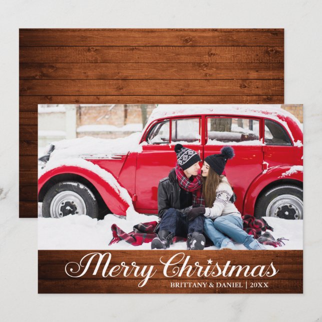 Cartes Pour Fêtes Annuelles Calligraphie Wood Star Joyeux Noël Photo (Devant / Derrière)