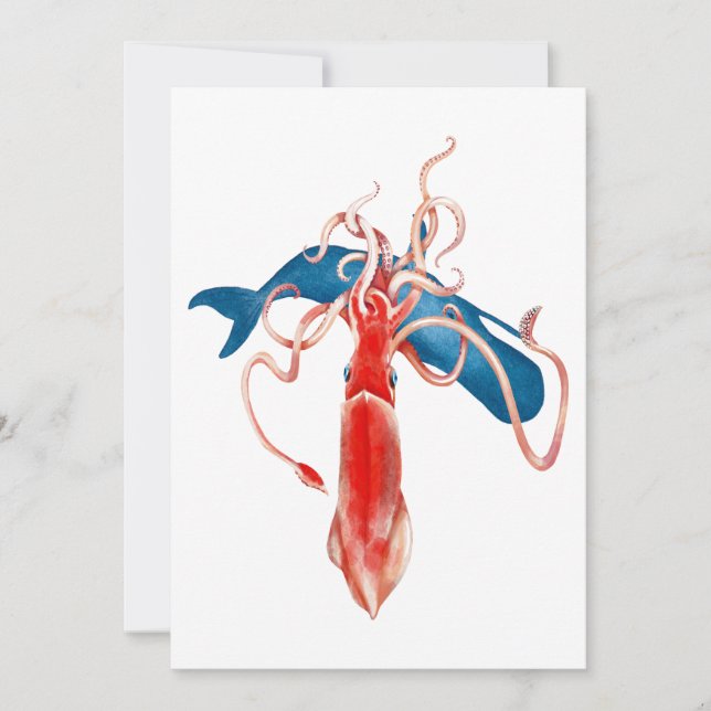Cartes Pour Fêtes Annuelles Calmar géant contre baleine (Devant)