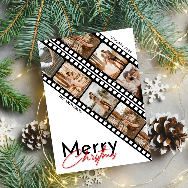 Cartes Pour Fêtes Annuelles Caméra de Noël Joyeux Film Collage minime Photo (Merry Christmas Camera Film collage photo holiday card)