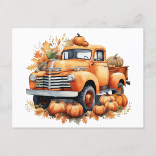 Cartes Pour Fêtes Annuelles Camion Citrouille vintage d'automne