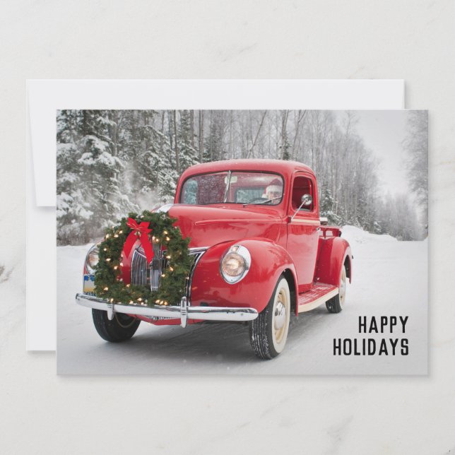 Cartes Pour Fêtes Annuelles Camion de collecte rouge avec couronne de Noël (Devant)