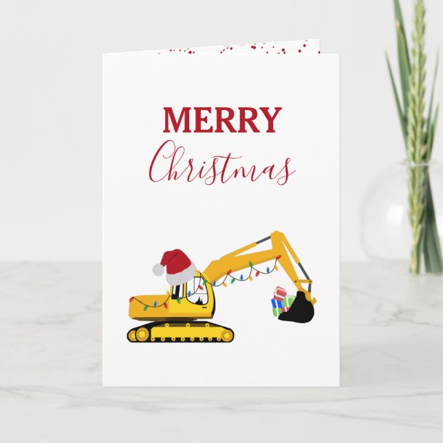 Cartes Pour Fêtes Annuelles Camion de construction de l'excavatrice de Noël (Devant)