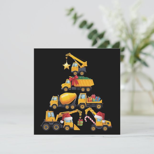 Cartes Pour Fêtes Annuelles Camion de construction de pelleteuse de Noël arbre (Debout devant)