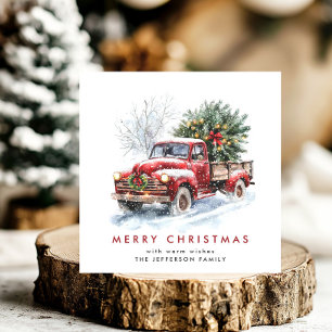 Cartes Pour Fêtes Annuelles Camion de la ferme rouge Retro Arbre de Noël de Bo