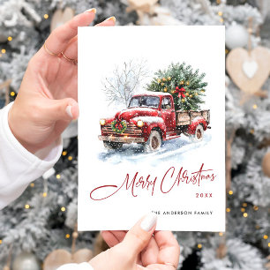 Cartes Pour Fêtes Annuelles Camion de la ferme rouge Retro Arbre de Noël de Bo