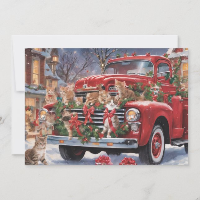 Cartes Pour Fêtes Annuelles Camion de Noël Rouge avec Chats (Devant)