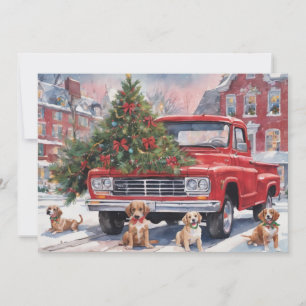 Cartes Pour Fêtes Annuelles Camion de Noël rouge dans un village avec des chio