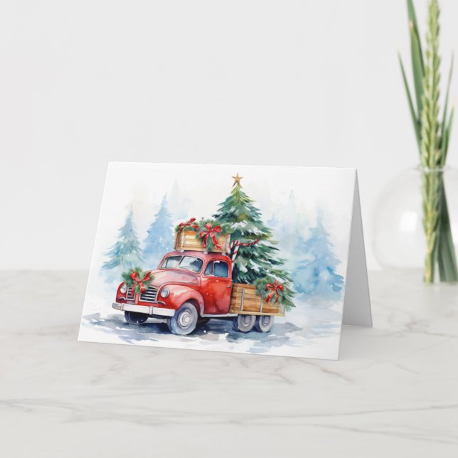 Cartes Pour Fêtes Annuelles Camion de Noël rouge rétro (Devant)