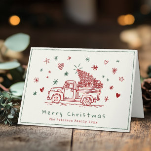 Cartes Pour Fêtes Annuelles Camion de Noël Whimsical Retro tiré à la main