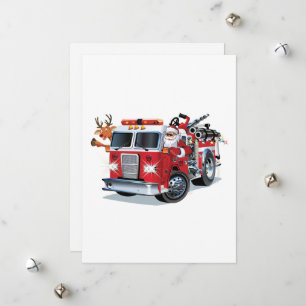 Cartes Pour Fêtes Annuelles Camion de pompiers de Noël de dessin animé