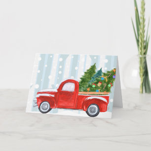 Cartes Pour Fêtes Annuelles Camion de ramassage rouge de Noël sur une route ne