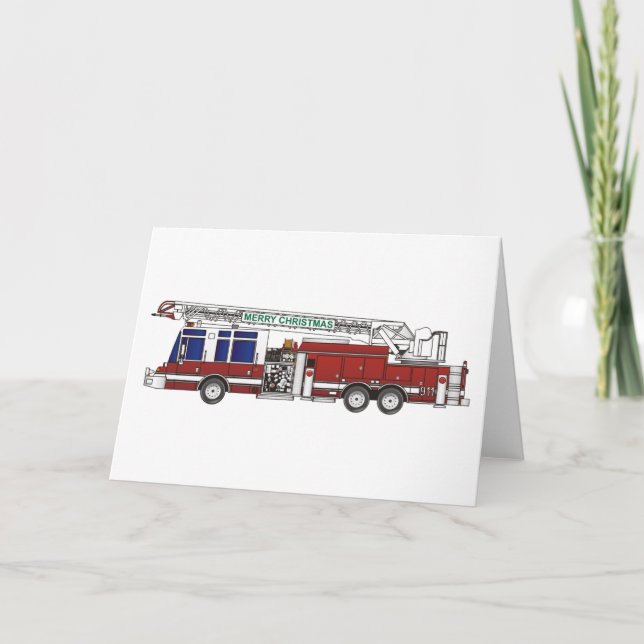 Cartes Pour Fêtes Annuelles Camion d'incendie de Noël (Devant)