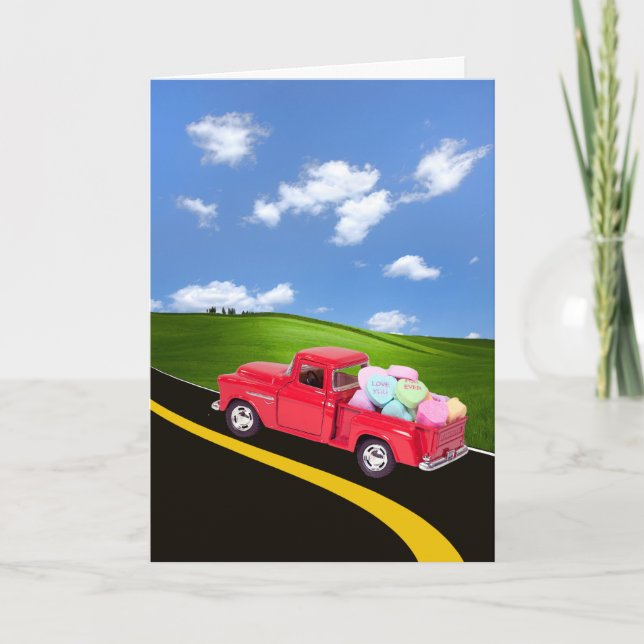 Cartes Pour Fêtes Annuelles Camion Red Retro Avec Canettes Coeur Valentine (Devant)