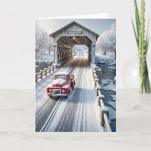 Cartes Pour Fêtes Annuelles Camion rétro de Noël et pont couvert
