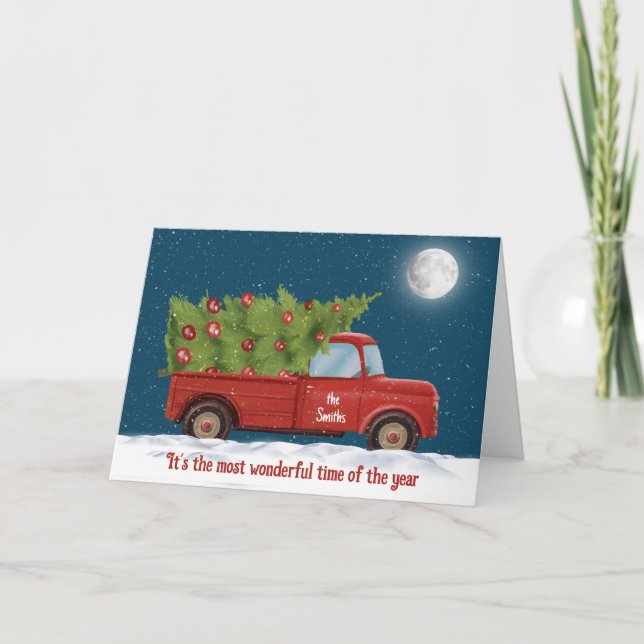 Cartes Pour Fêtes Annuelles Camion rouge de Noël avec arbre (Devant)