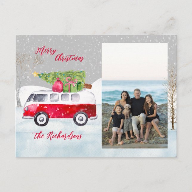 Cartes Pour Fêtes Annuelles Camion Rouge Joyeux Noël Une photo (Devant)