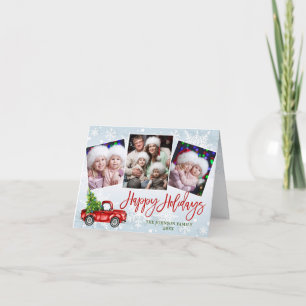 Cartes Pour Fêtes Annuelles Camion rouge rétro 4 PHOTO Noël Salutation pliée
