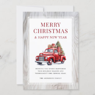 Cartes Pour Fêtes Annuelles Camion rouge rétro Arbre rustique Bois Joyeux Noël