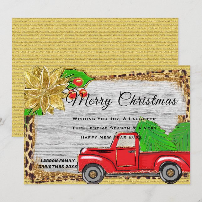 Cartes Pour Fêtes Annuelles Camion Rouge Rétro de Noël Personnalisé Classique (Devant / Derrière)