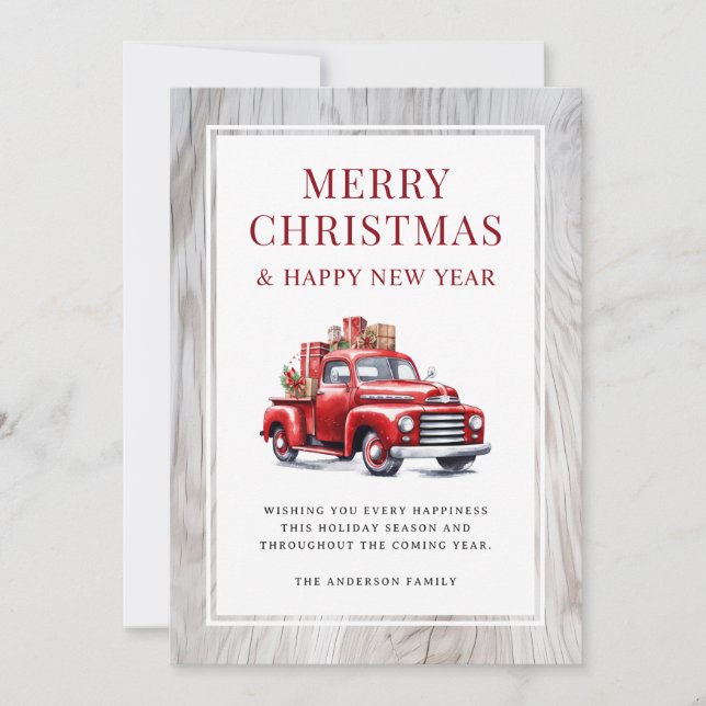 Cartes Pour Fêtes Annuelles Camion rouge rustique Joyeux Noël (Devant)