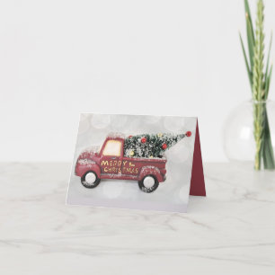Cartes Pour Fêtes Annuelles Camion Rouge Vieux Avec Arbre De Noël