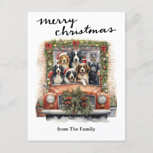 Cartes Pour Fêtes Annuelles Camion rouge vintage avec chiens Noël