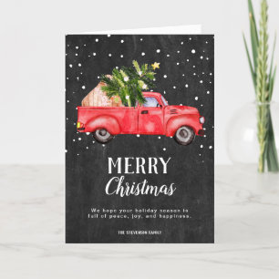 Cartes Pour Fêtes Annuelles Camion rouge vintage craie d'arbre de Noël 3 photo