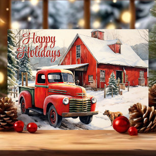 Cartes Pour Fêtes Annuelles Camion Rouge Vintage de Noël d'Hiver de Chien