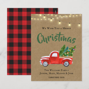 Cartes Pour Fêtes Annuelles Camion Rouge Vintage et Arbre Rustique