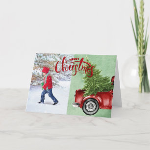 Cartes Pour Fêtes Annuelles Camion rouge vintage et forêt de pins Noël