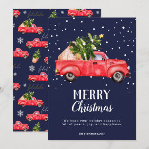 Cartes Pour Fêtes Annuelles Camion rouge vintage sapin de Noël marine Joyeux