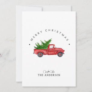 Cartes Pour Fêtes Annuelles Camion Russe Rouge Aquarelle Avec Arbre De Noël