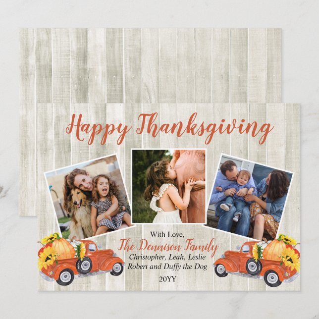 Cartes Pour Fêtes Annuelles Camion rustique |Bon thanksgiving photo Sunflower (Devant / Derrière)