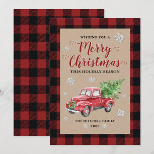 Cartes Pour Fêtes Annuelles Camion vintage Buffalo rouge Plaid Joyeux Noël