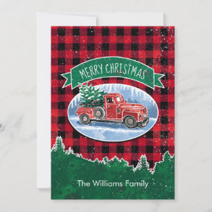 Cartes Pour Fêtes Annuelles Camion Vintage de Noël Famille Photo Buffalo Plaid