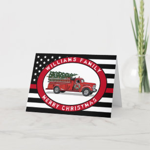 Cartes Pour Fêtes Annuelles Camion vintage Feu Joyeux Noël Ligne rouge