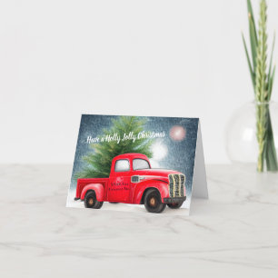 Cartes Pour Fêtes Annuelles Camion vintage rouge et arbre personnalisé