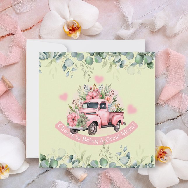Cartes Pour Fêtes Annuelles Camionnette Fleurie Rose Féminin Apple Fête des Mè (Créateur téléchargé)